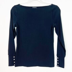 ANN TAYLOR PETITE BLACK BOATNECK LONG SLEEVE RHINESTONE CUFF SHIRT SZ XSP NWT